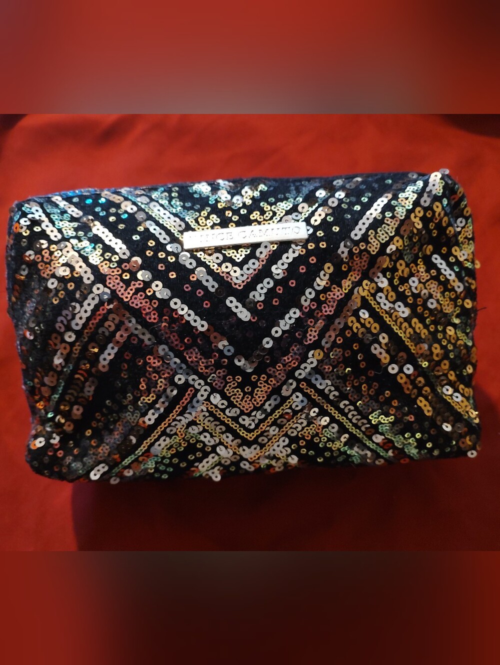 Vince Camuto Black Multi Sequin Chevron Clutch